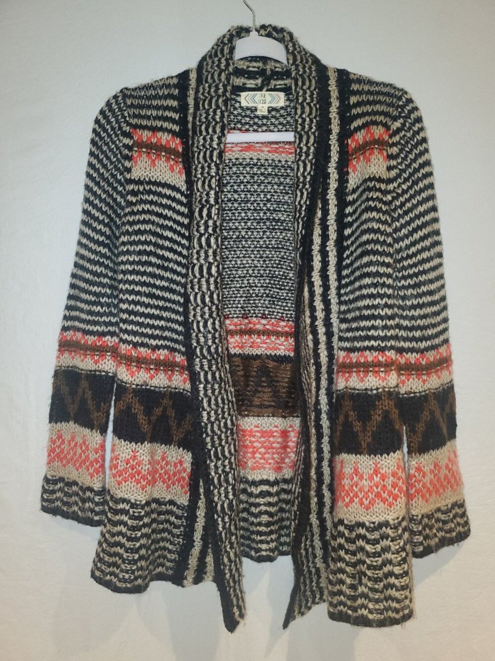 Pink Rose Floral Knit Open Front Cardigan